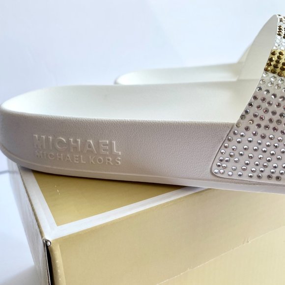 Michael Kors Gilmore slides White and Gold - Picture 6 of 9